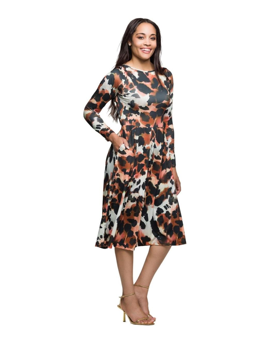 24seven Comfort Apparel Long Sleeve Midi Dress in White | Lyst
