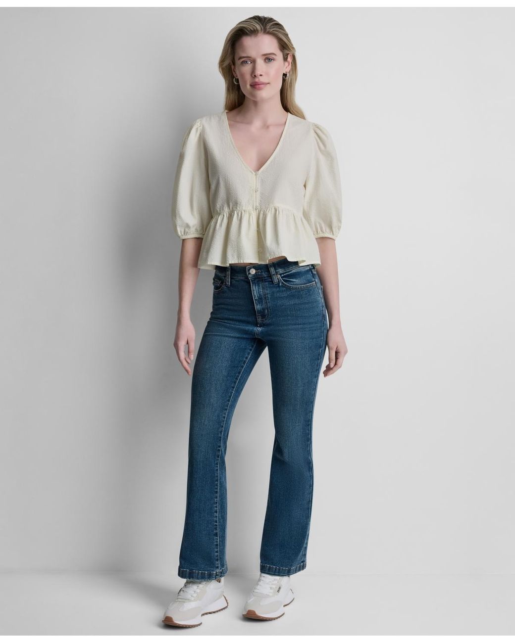 DKNY Natural V-neck Button-front Shirt