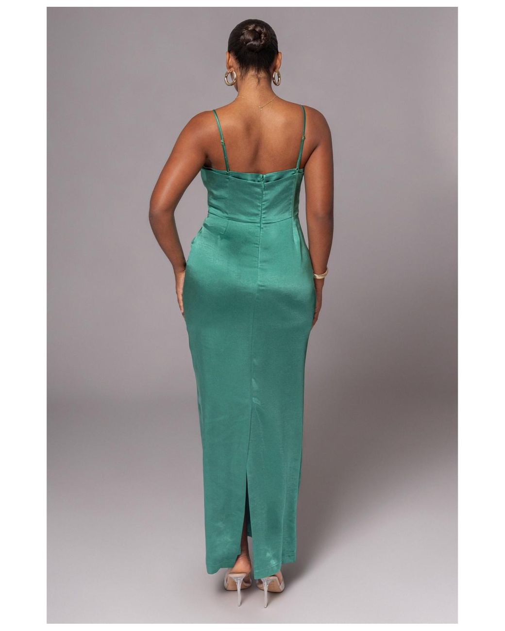 green emerald velvet dress Green Palm Print Ruched Dress main image 1