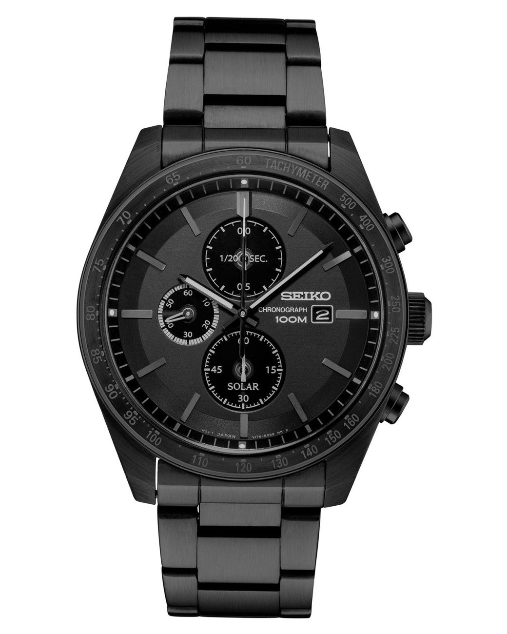 Seiko Solar Chronograph Black Stainless Steel Bracelet Watch  for Men  | Lyst