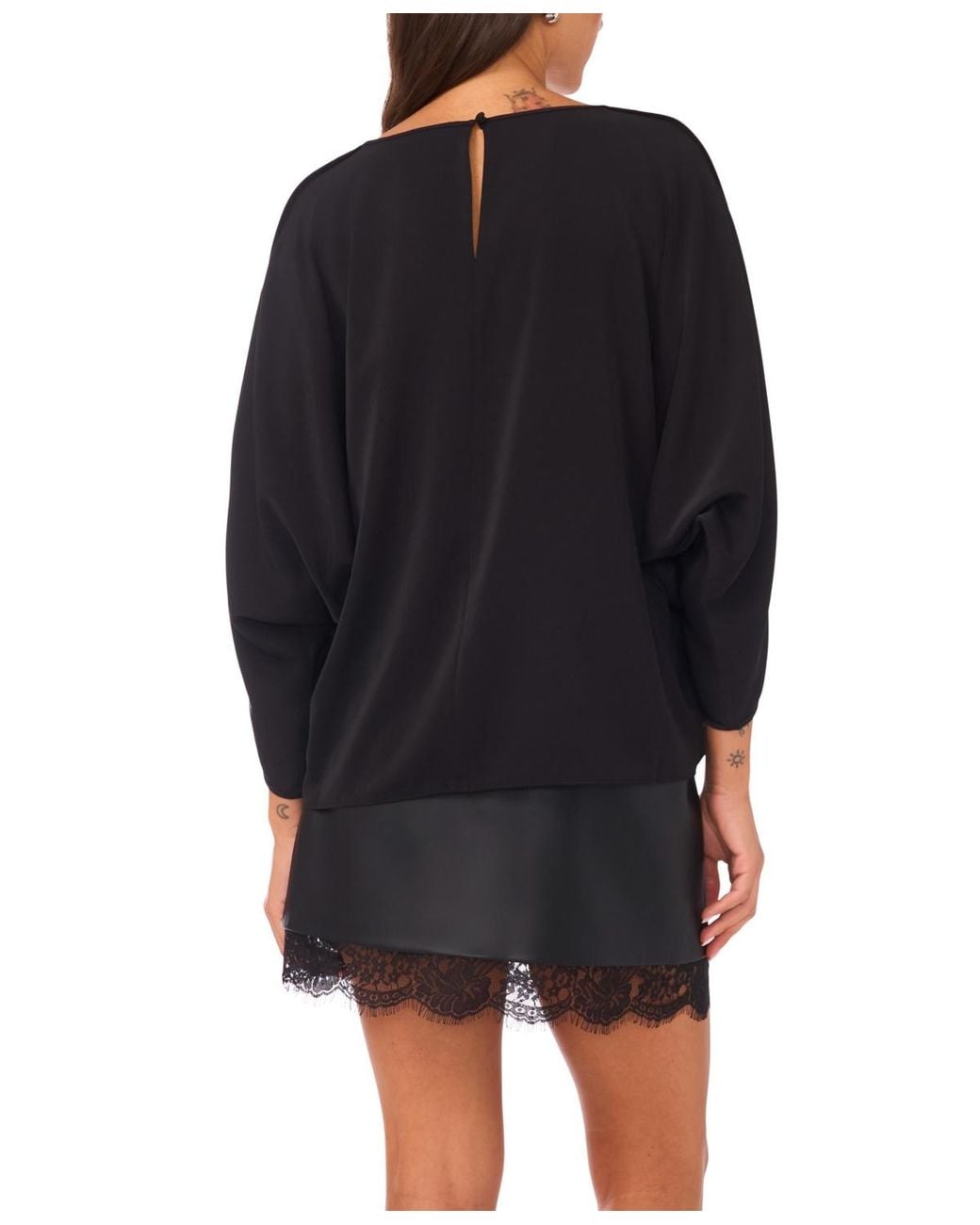 Vince Camuto Black Dolman 3/4-sleeves Round Neck Top