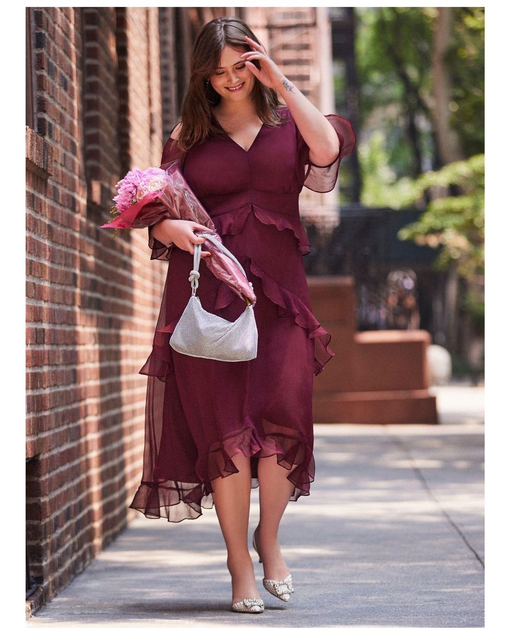 Tahari Plus Size V-neck Ruffle-trim Chiffon Dress in Red | Lyst