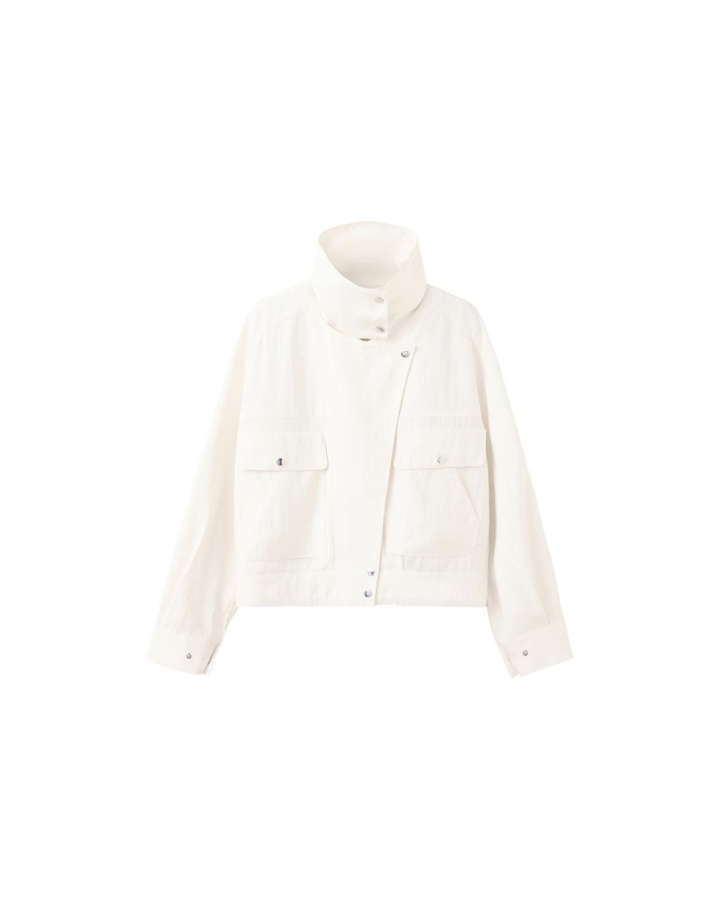 Mango White Oversized Funnel-neck Bomber Jacket