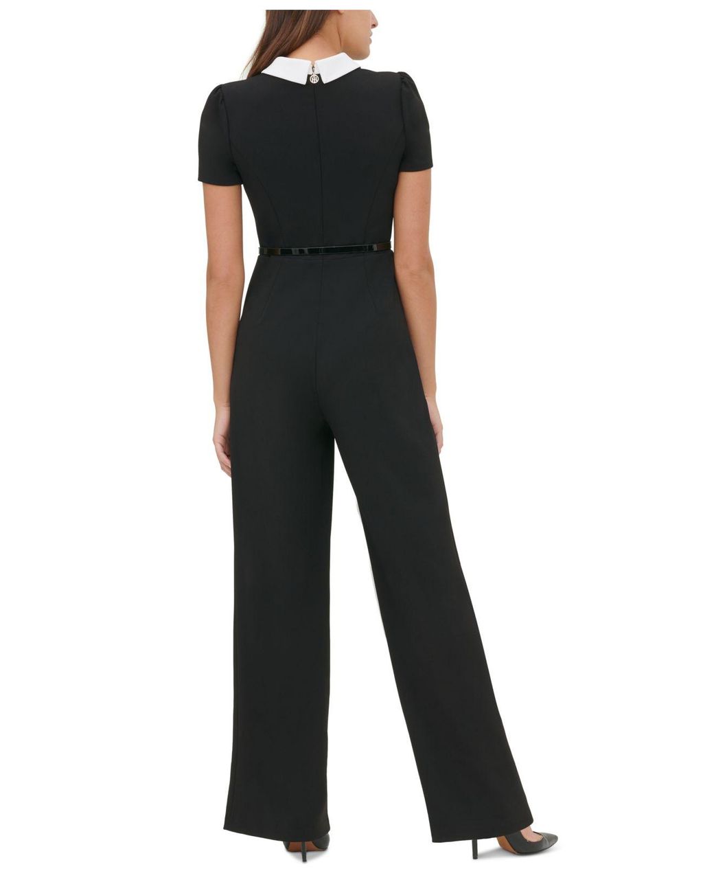 Tommy Hilfiger Collared Belted Jumpsuit in Black | Lyst