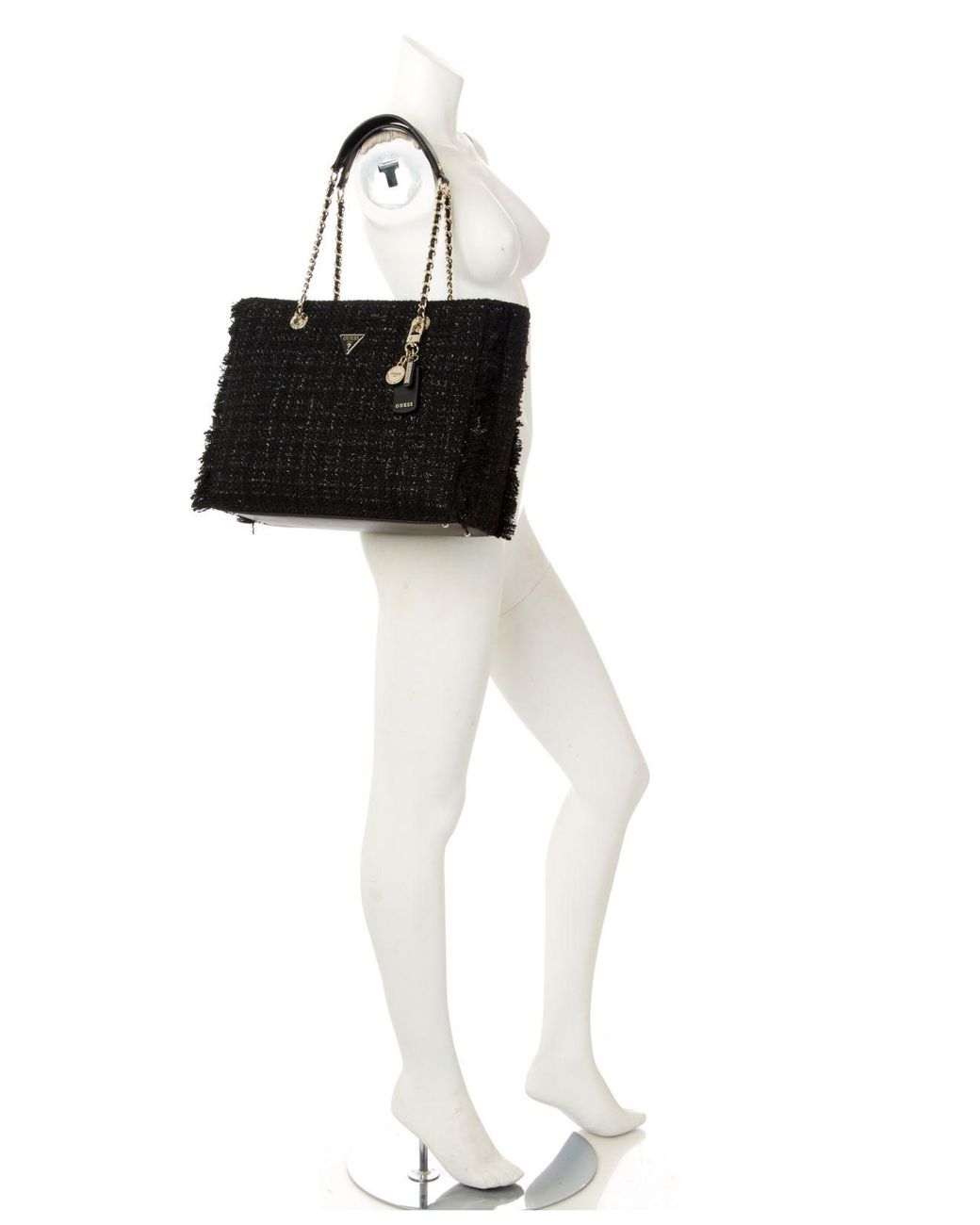 Guess Cessily Tweed Tote in Black | Lyst