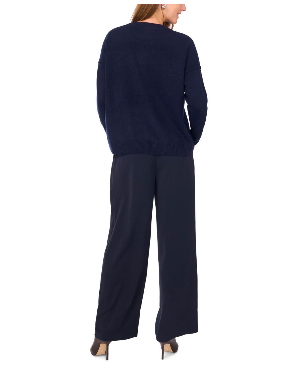 Vince Camuto Blue Cozy Crewneck Star-print Dropped-shoulder Sweater