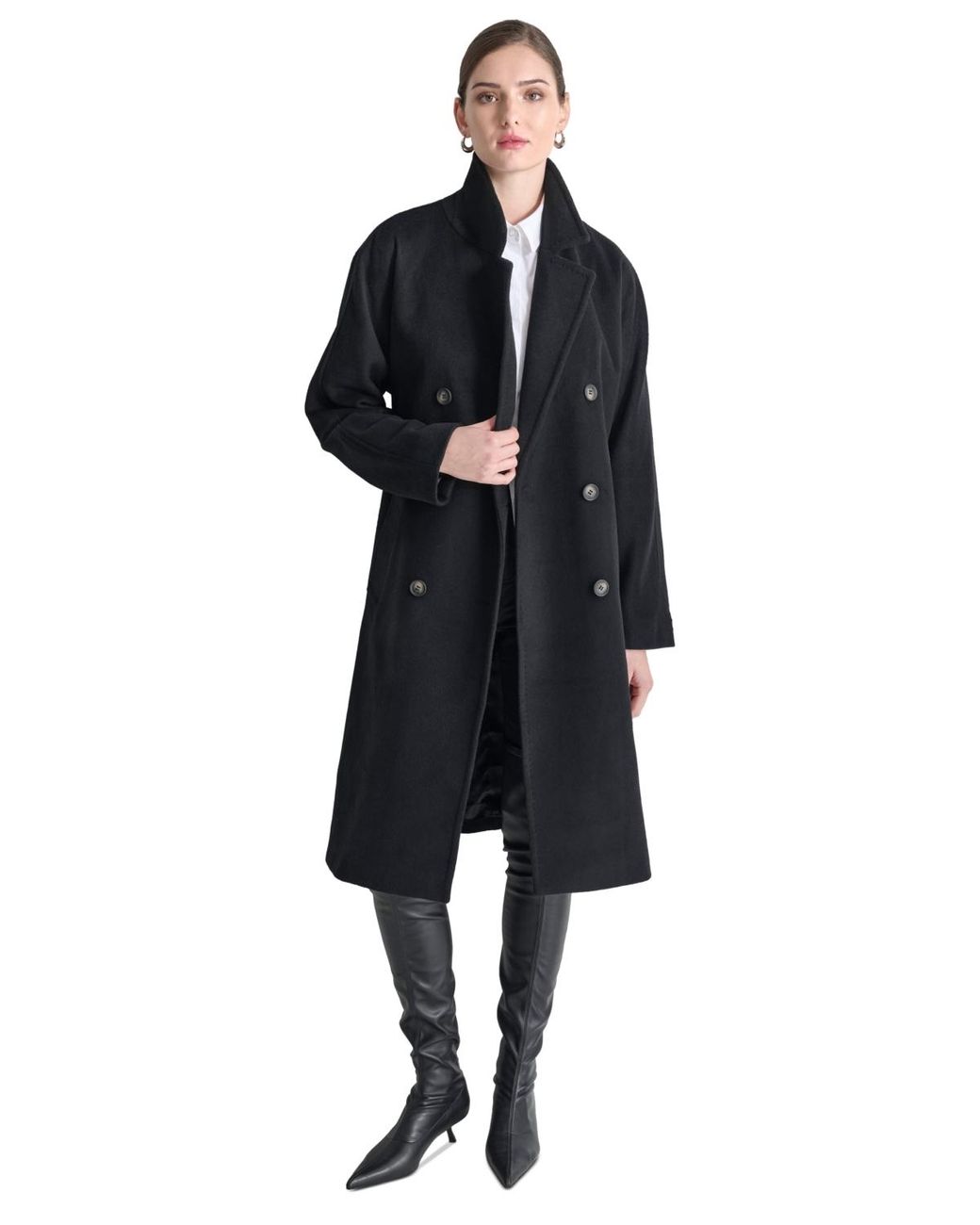 DKNY Double breasted Belted Wrap Coat in Natural Lyst