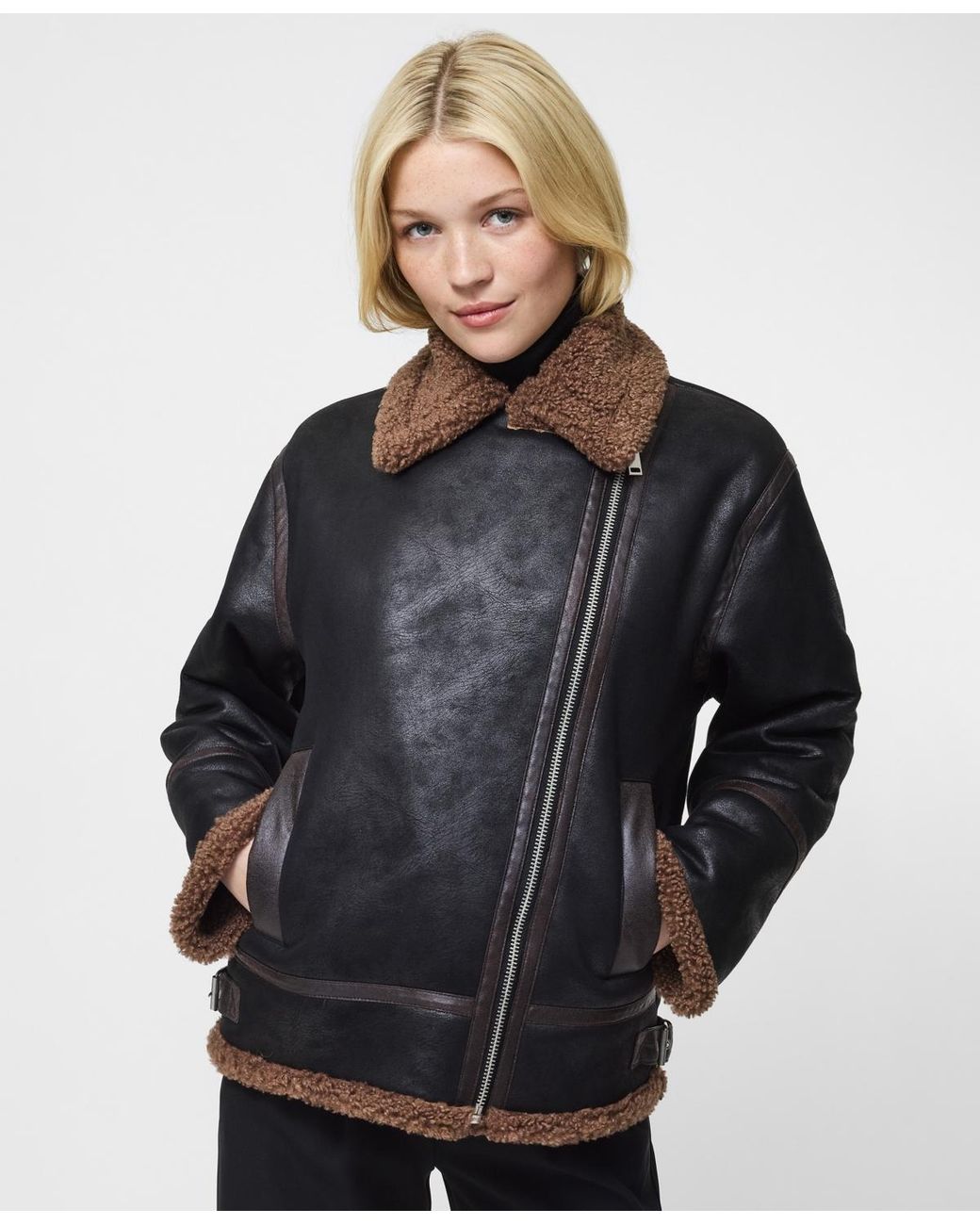 French Connection Black Collared Faux Suede Zip-up Jacket