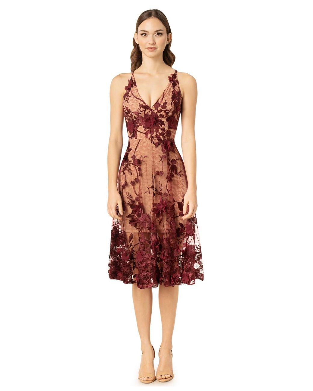 floral lace appliqué dress dress the population Dress the Population Elisa Dress - DUSTY PINK Multi - PINK
