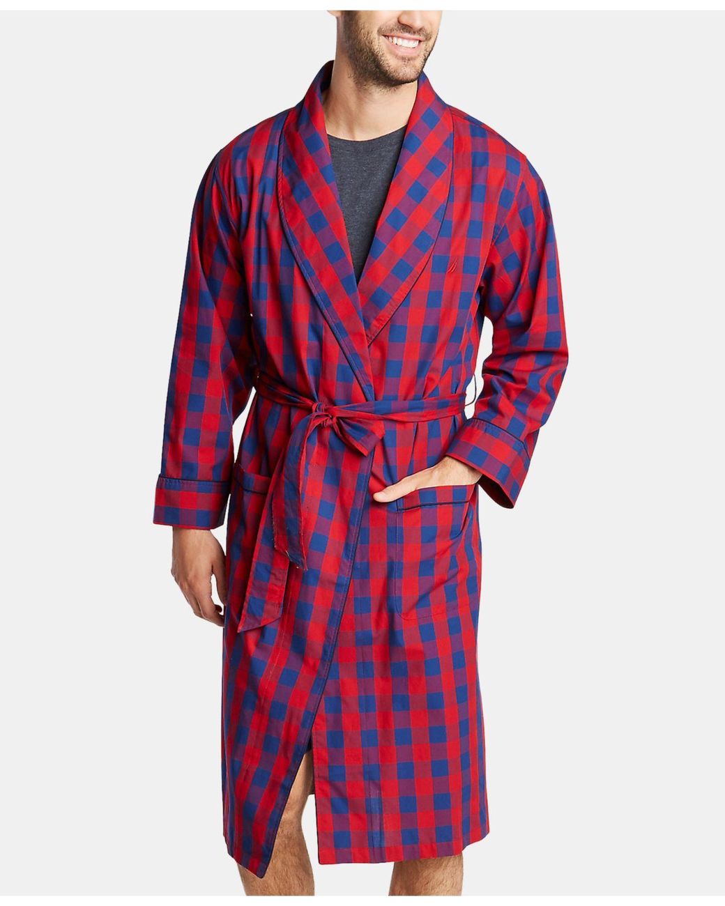 Nautica Cotton Plaid Shawl Robe in Red for Men Lyst