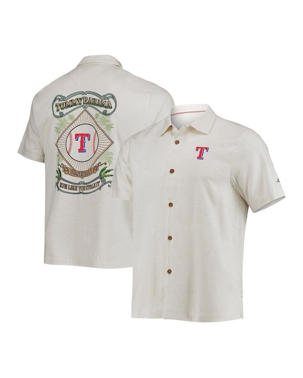 Tommy Bahama Cream Texas Rangers Baseball Camp Buttonup Shirt in Gray