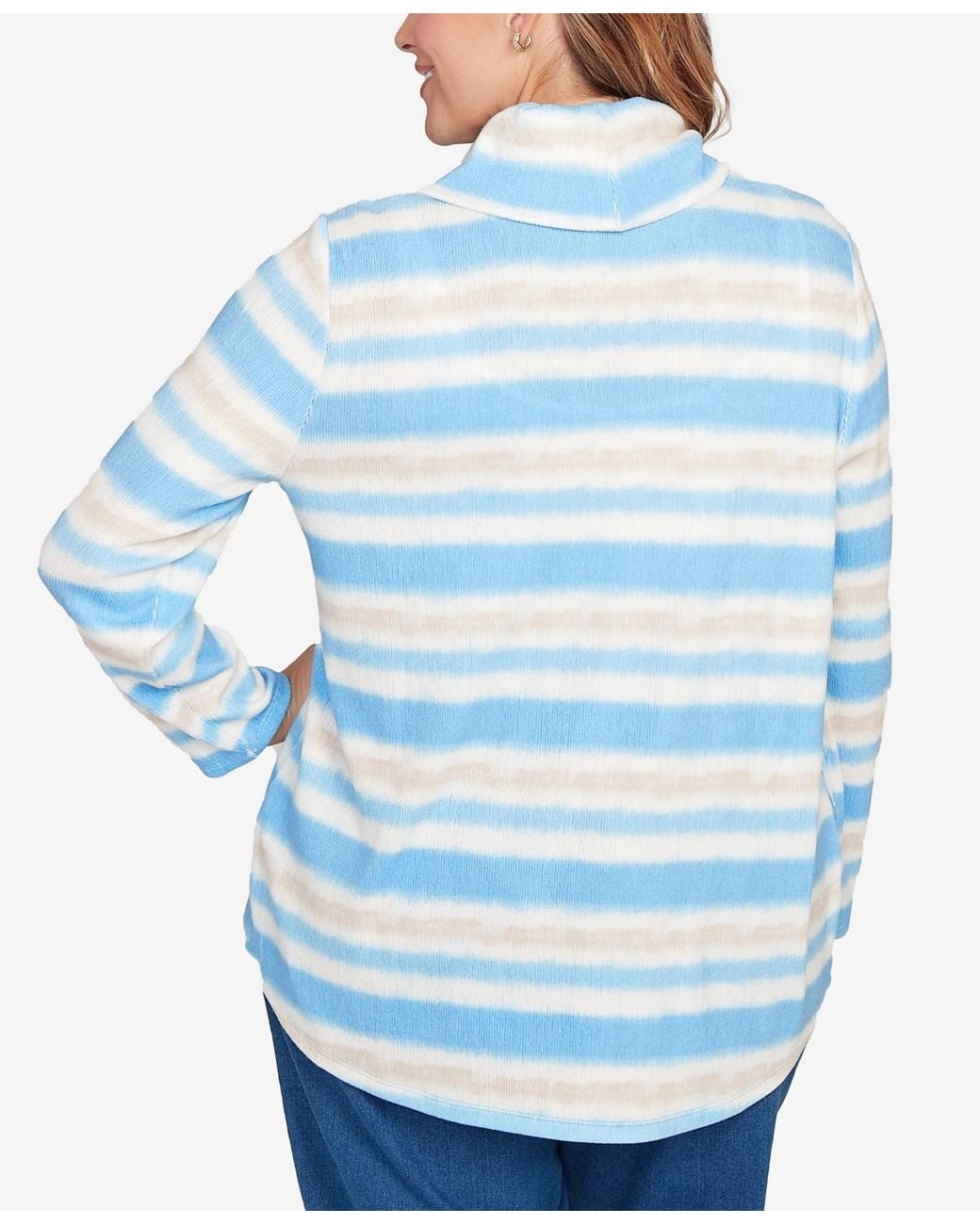 Ruby Rd Blue Plus Size Ribbed Stripe Patch Pocket Knit Top