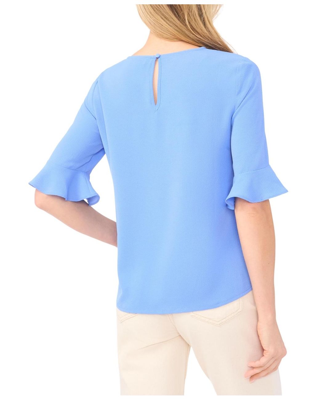 Cece Ruffled-cuff 3/4-sleeve Crew Neck Top in Blue | Lyst