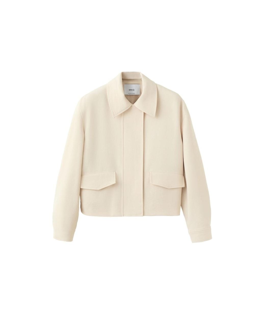 Mango White Pockets Cropped Lined Bomber Jacket