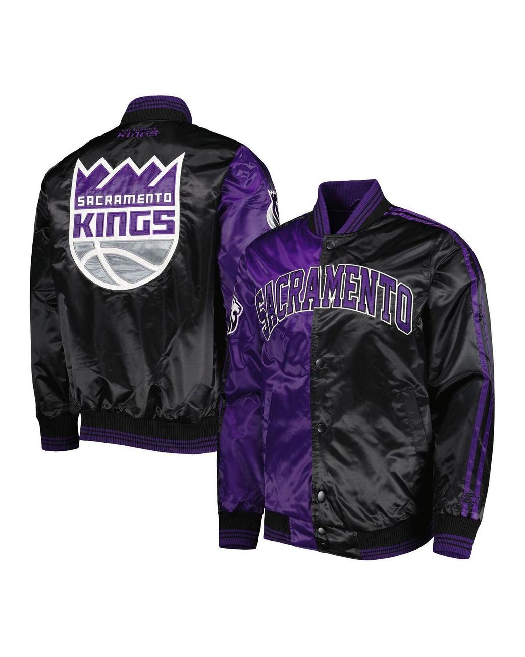 Starter Purple, Black Sacramento Kings Fast Break Satin Full-snap ...