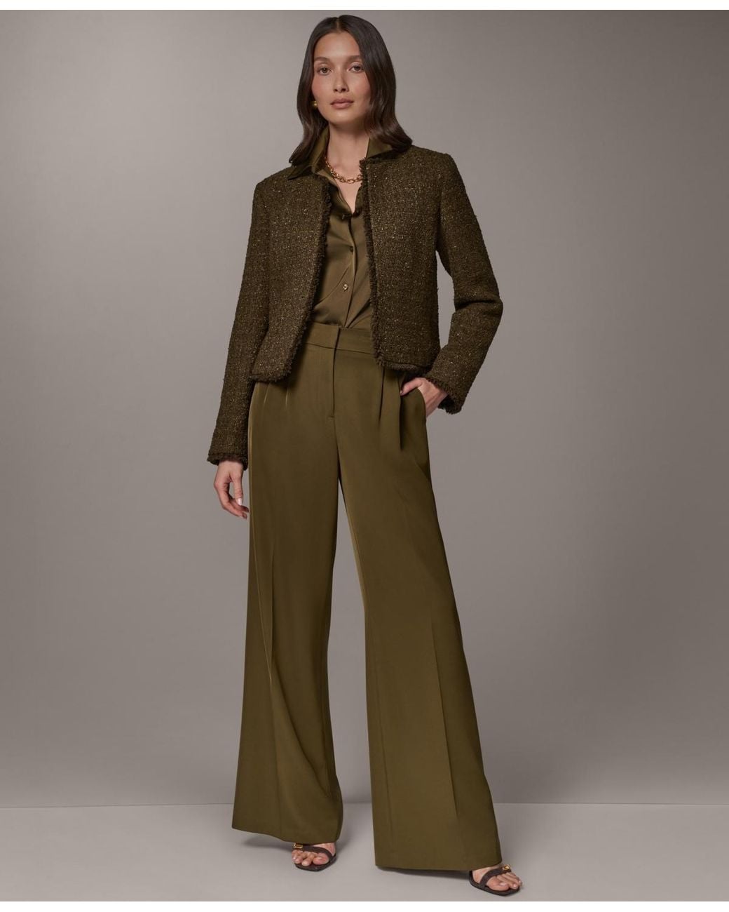 Donna Karan Brown Petite Cropped Open-front Jacket