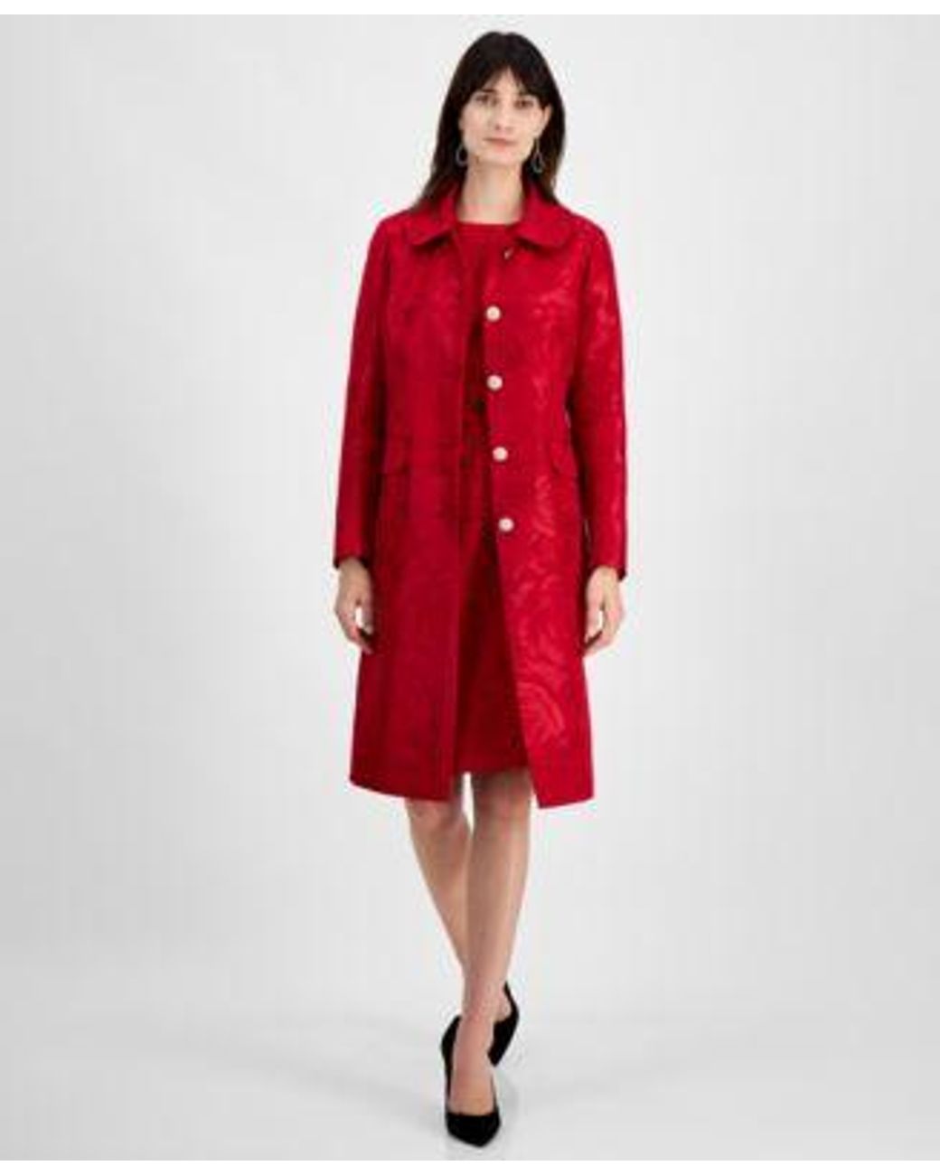 Kasper Floral Jacquard Topper Jacket Sheath Dress in Red Lyst