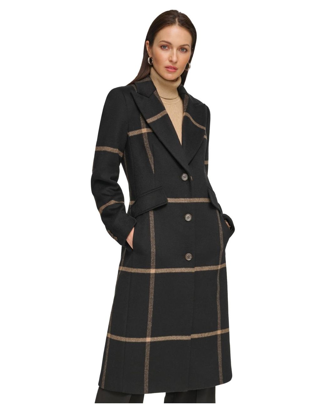 DKNY Singlebreasted Wool Blend Reefer Coat in Black Lyst