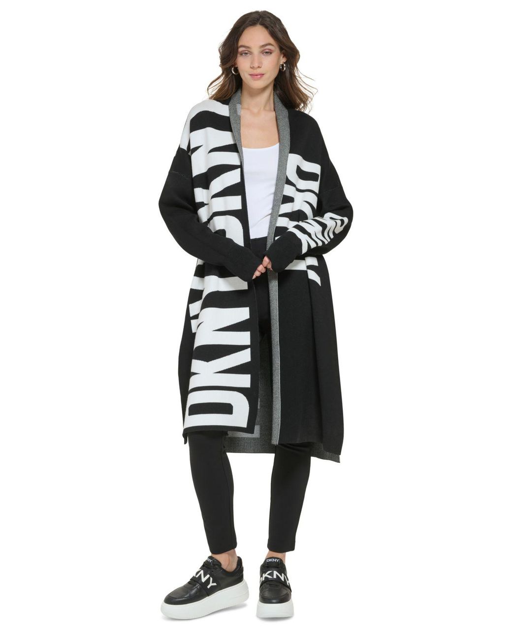 DKNY Oversized Logo-print Open-front Cardigan in Black | Lyst