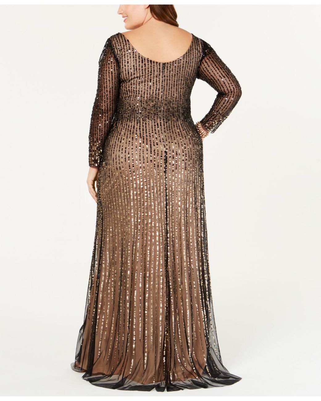 Adrianna Papell Plus Size Long-sleeve Sequin Evening Gown in Metallic | Lyst