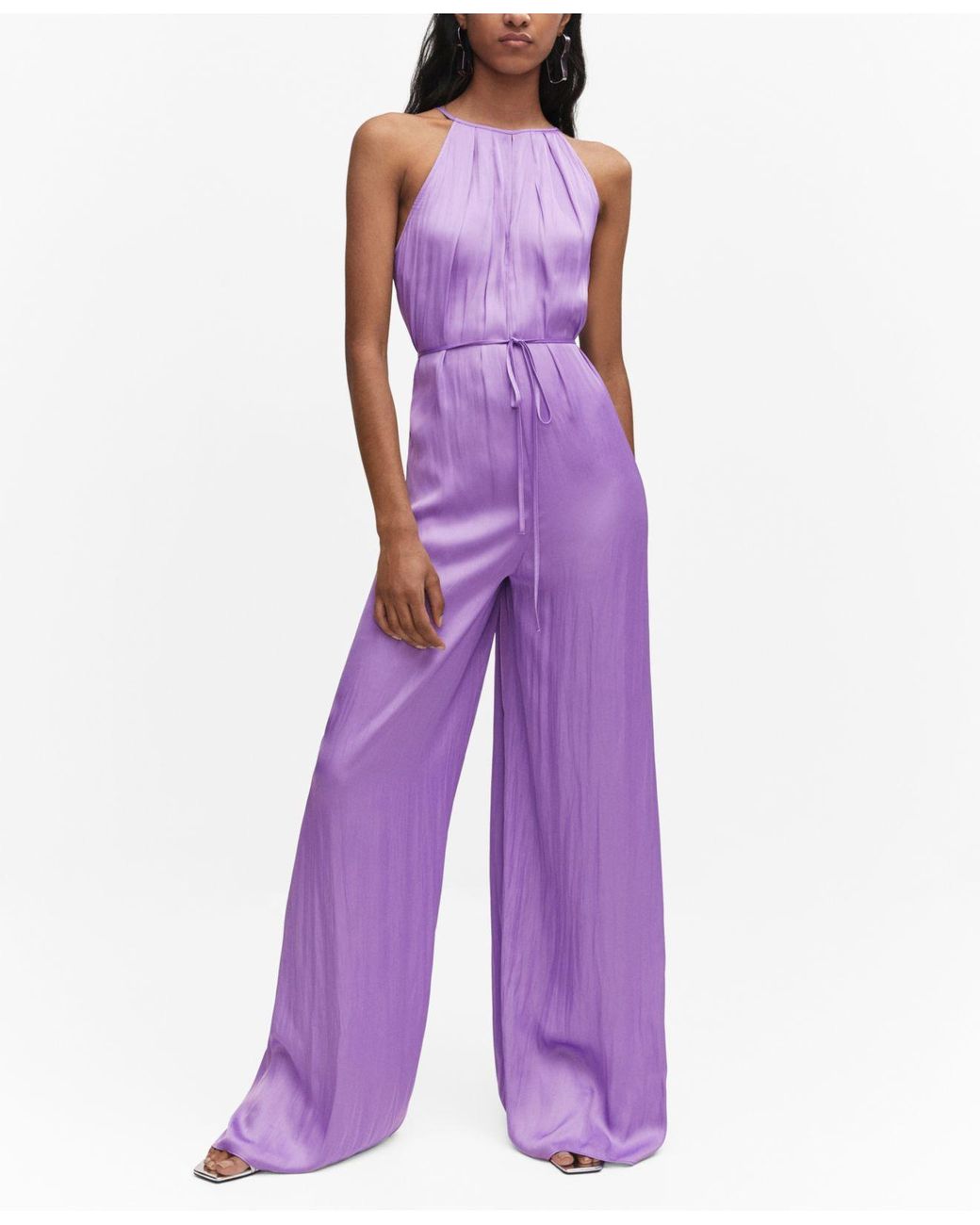 Mango Satin Halter Neck Jumpsuit in Purple Lyst