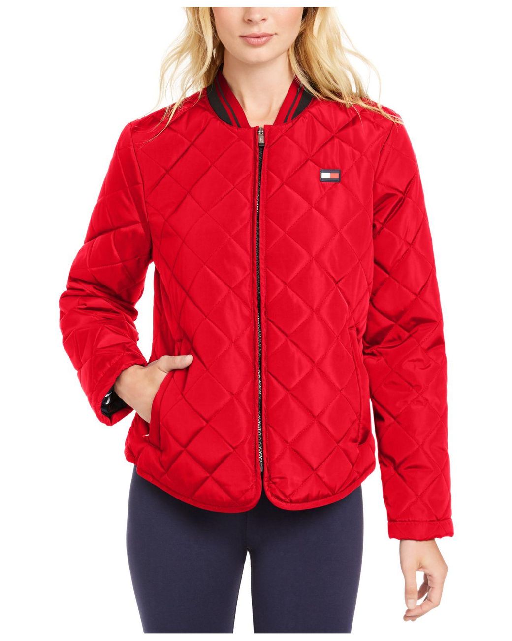 Tommy Hilfiger Synthetic Sport Quilted Bomber Zip Jacket in Red - Lyst