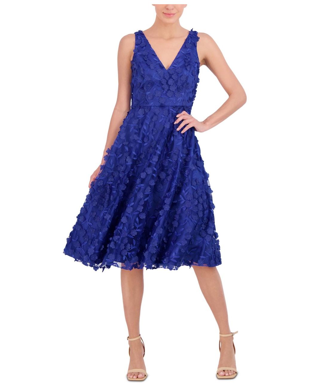 Eliza J Petite 3d Floral V neck Sleeveless Midi Dress in Blue Lyst