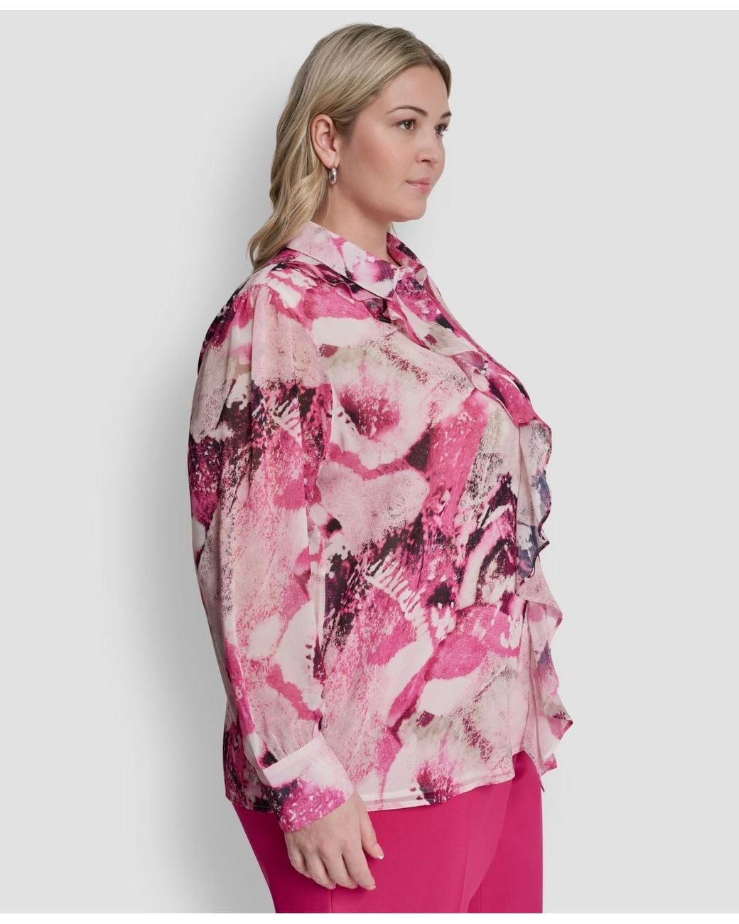 DKNY Pink Plus Size Printed Button-front Top