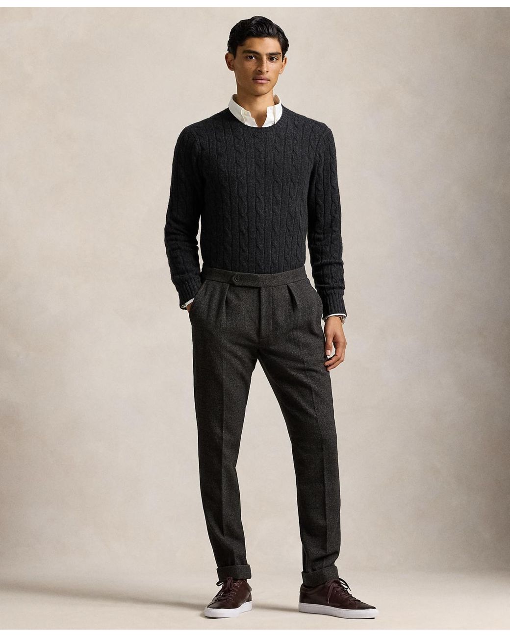 Polo Ralph Lauren Birdseye Twill Pleated Trousers In Black For Men Lyst