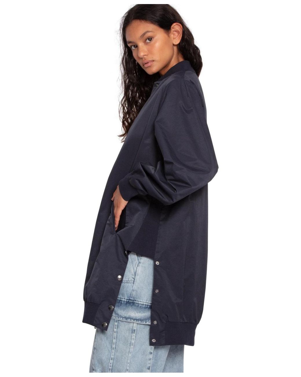Belle & Bloom Blue Chasing You Long Bomber Jacket