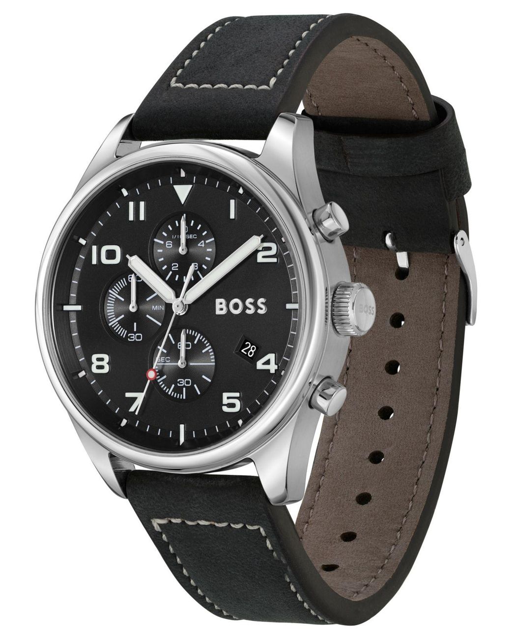 BOSS by HUGO BOSS View Black Genuine Leather Strap Watch, 44mm in Gray for  Men | Lyst