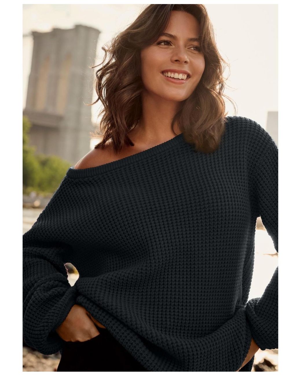 Avenue Blue Waffle Stitch Pullover Sweater