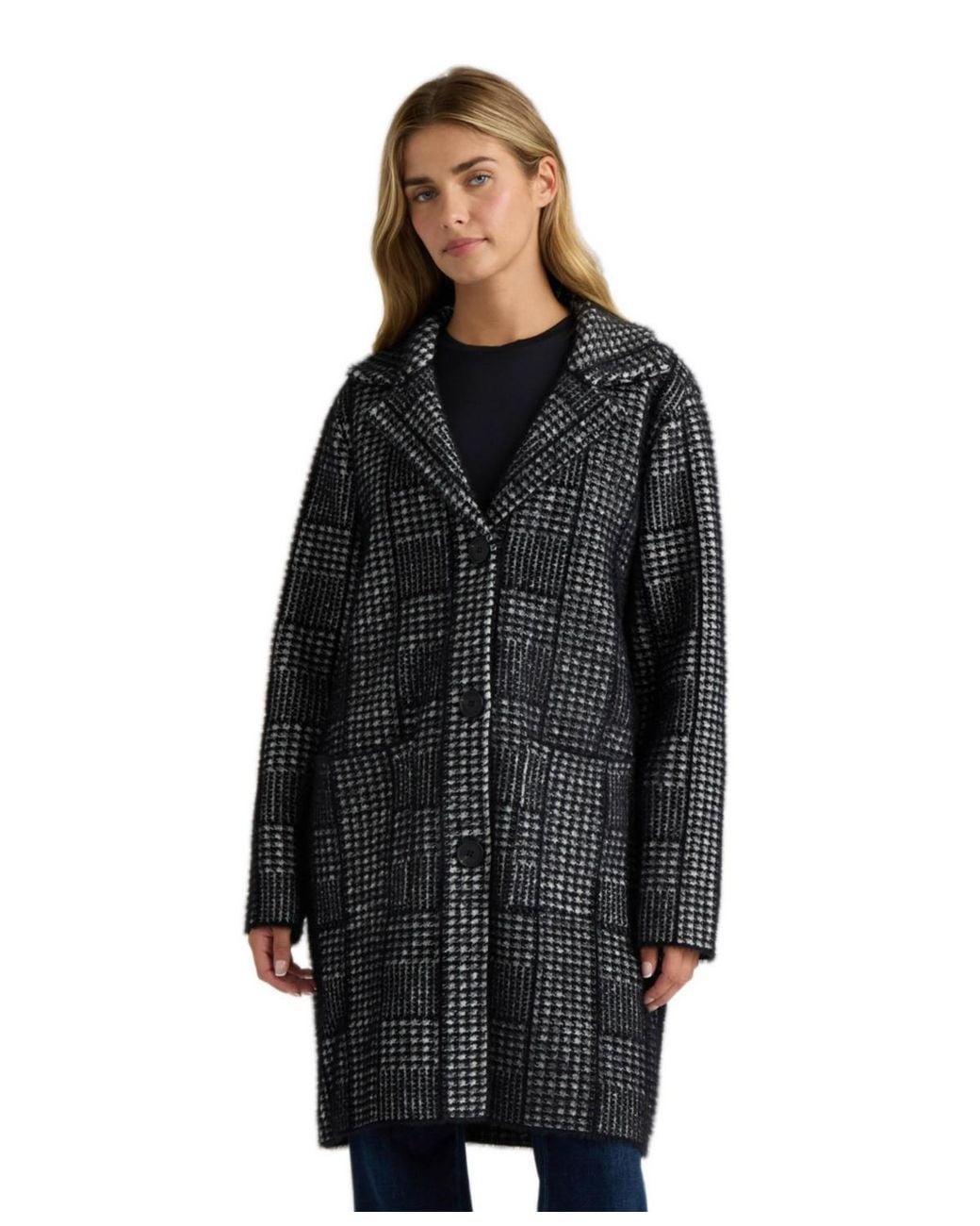 NVLT Black Patterned Notch-collar Coatigan