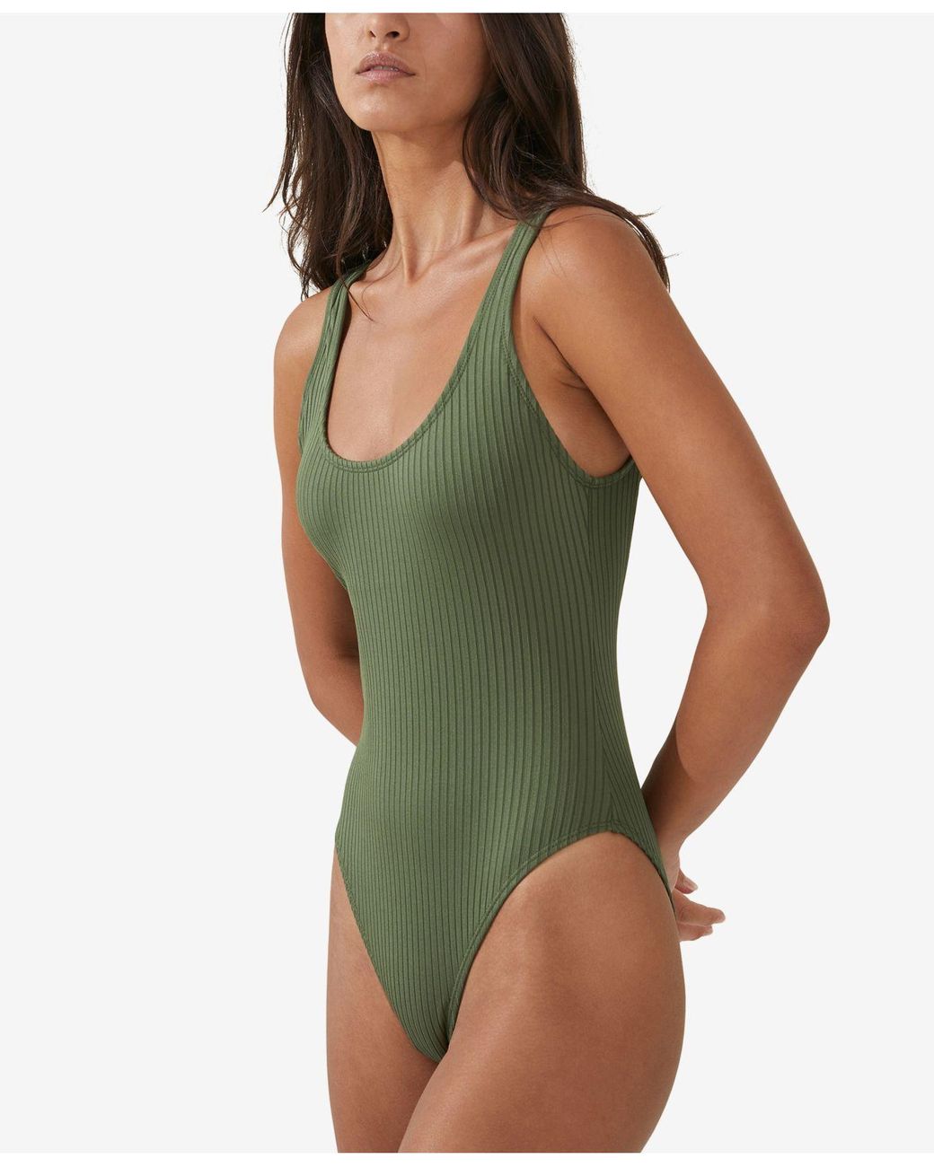 Cotton On Scoop-back Ribbed One-piece Swimsuit in Green