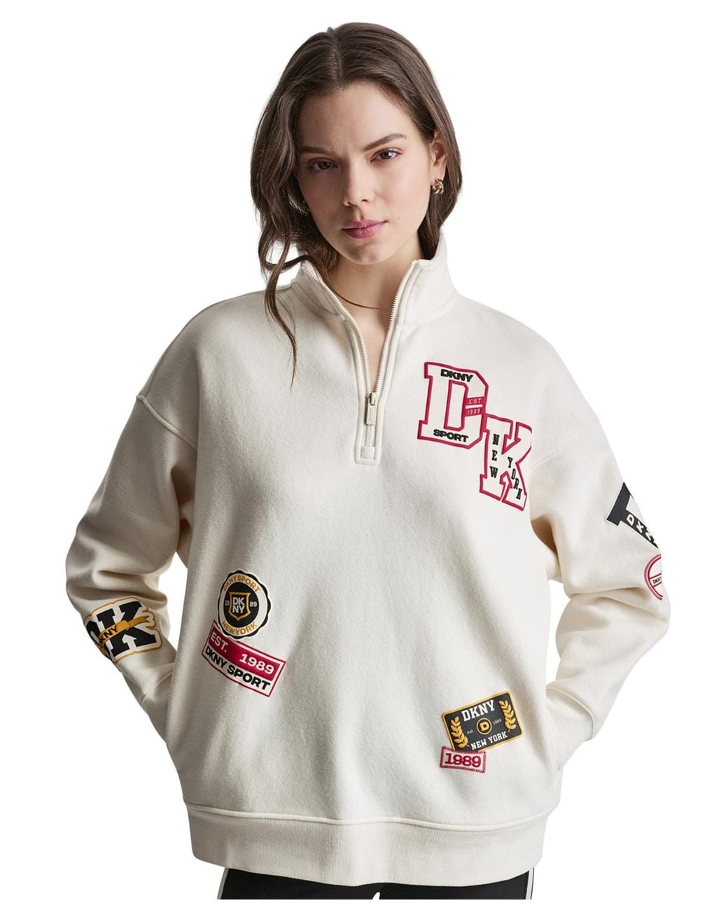 DKNY Natural Campus Patch Quarter-zip Sweatshirt