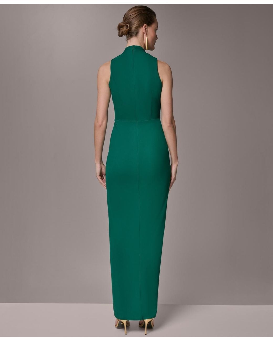 Donna Karan Green Draped Faux-wrap Gown