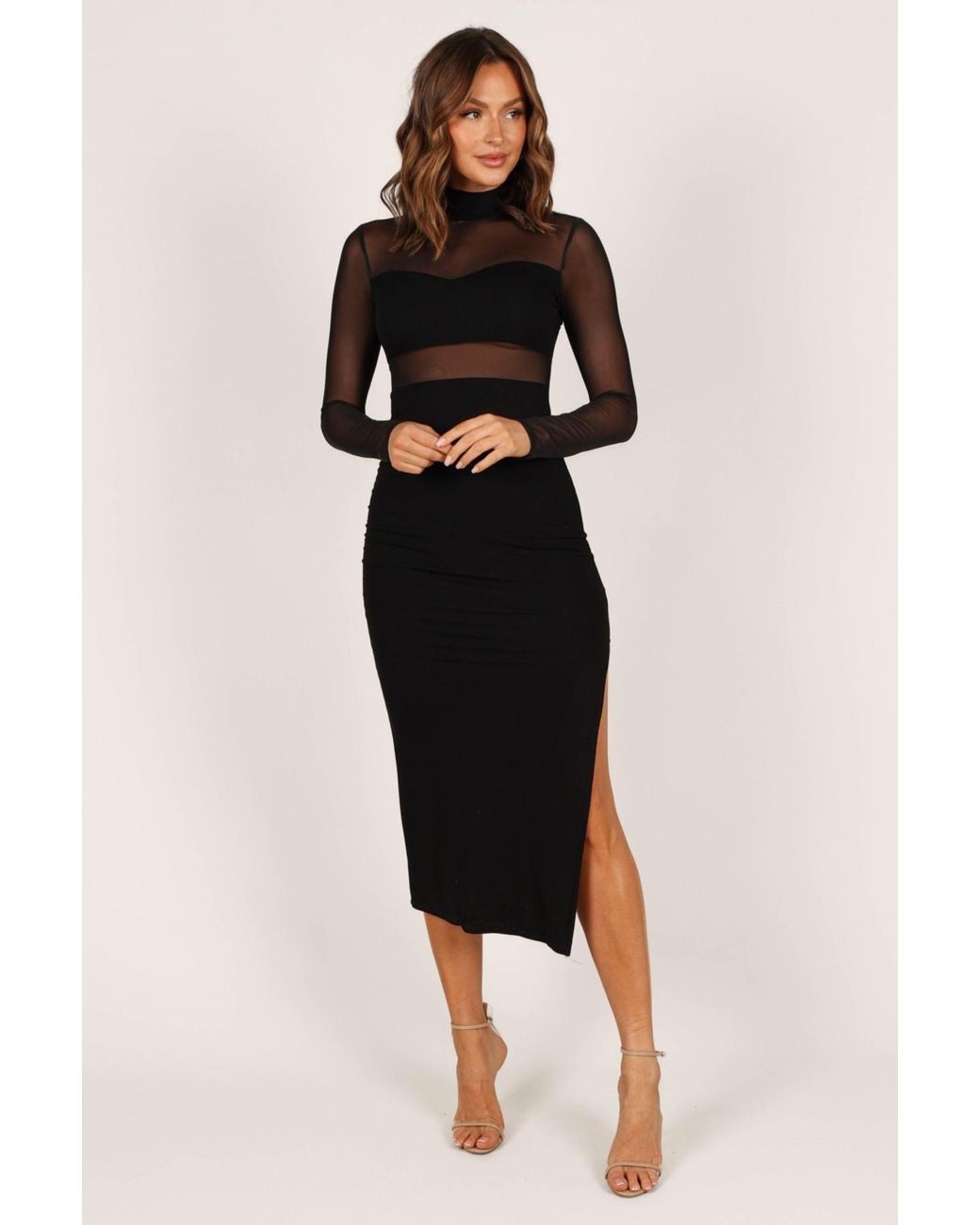 Petal & Pup Farrow Long Sleeve Midi Dress in Black | Lyst