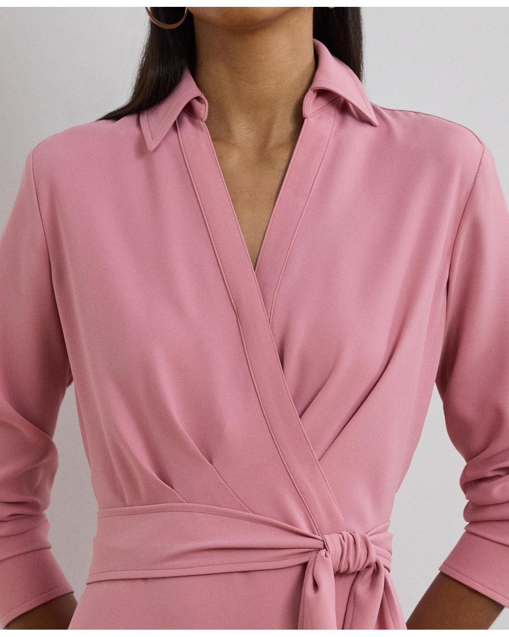 【Lauren Ralph Lauren】Self-Belt Long-Sleeve Midi Dress Lauren Ralph Lauren Women's Self-Belt Long-Sleeve Surplice