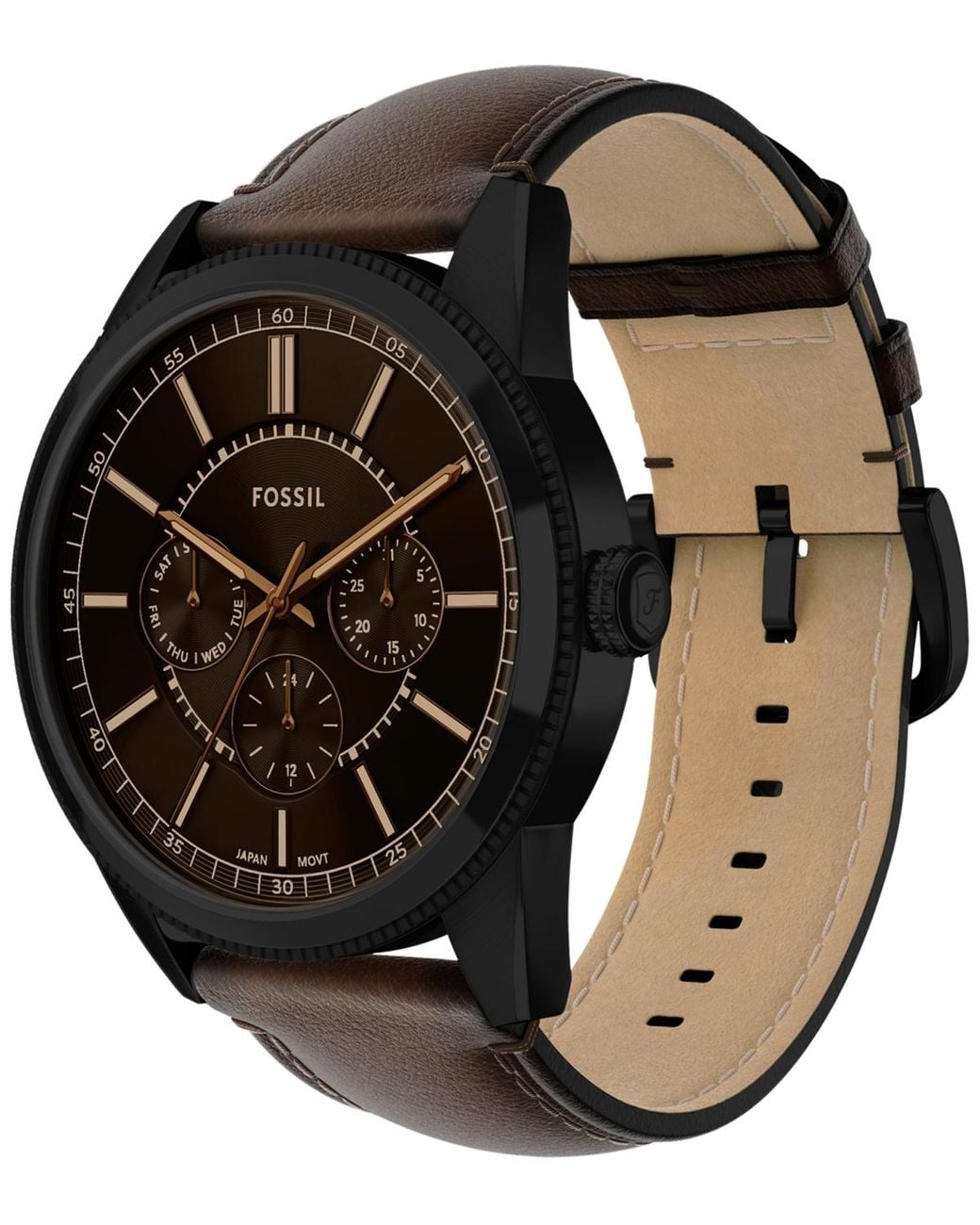 Fossil Black Pearson Multifunction Leather Watch for men