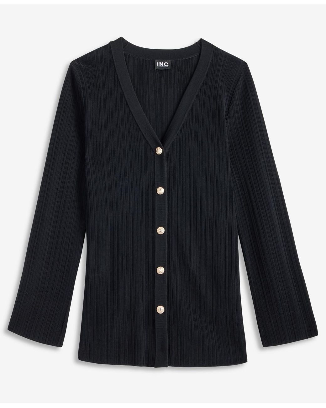 INC International Concepts Black Rib-knit Long Cardigan