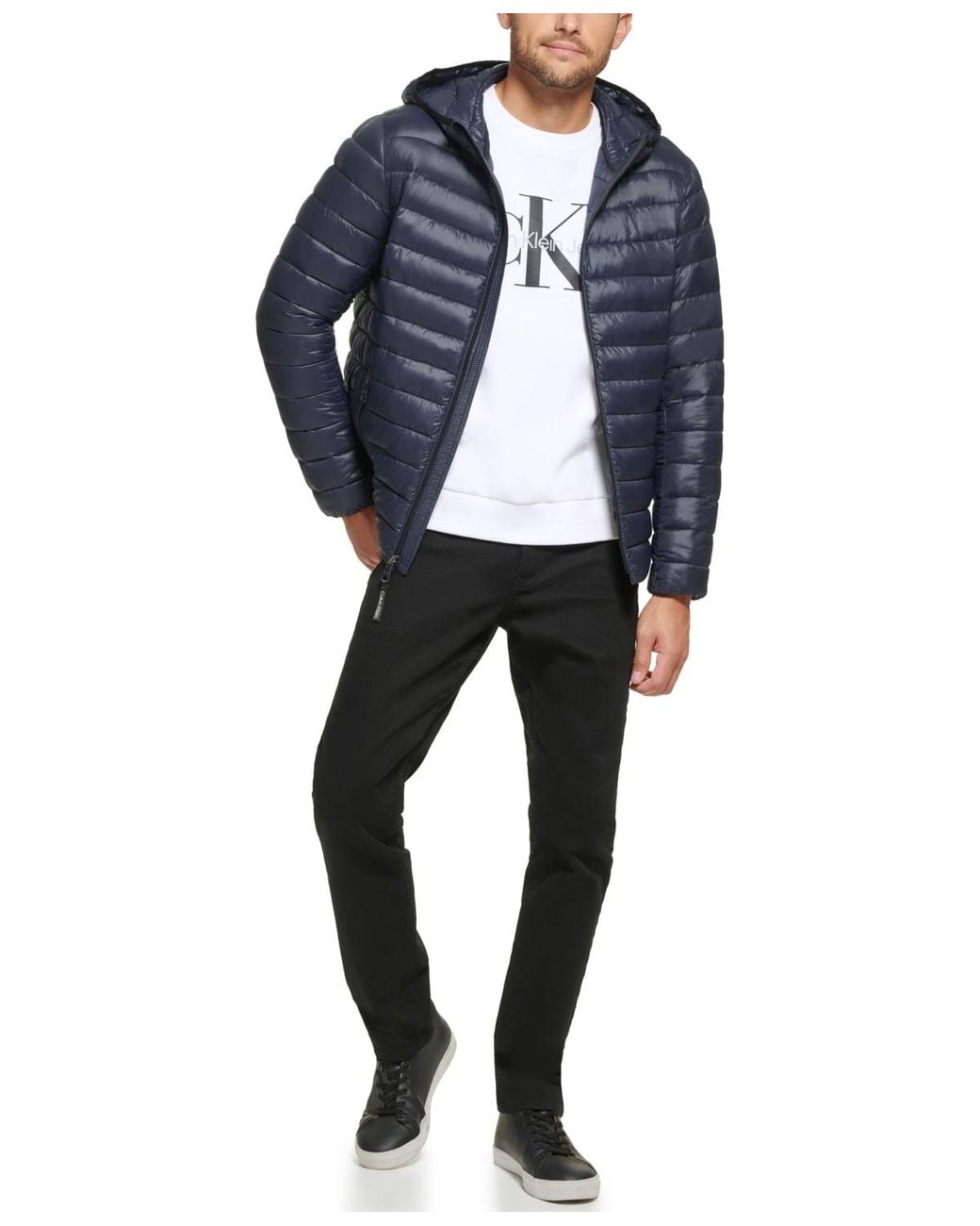 Calvin Klein Blue Hooded & Quilted Packable Jacket for men