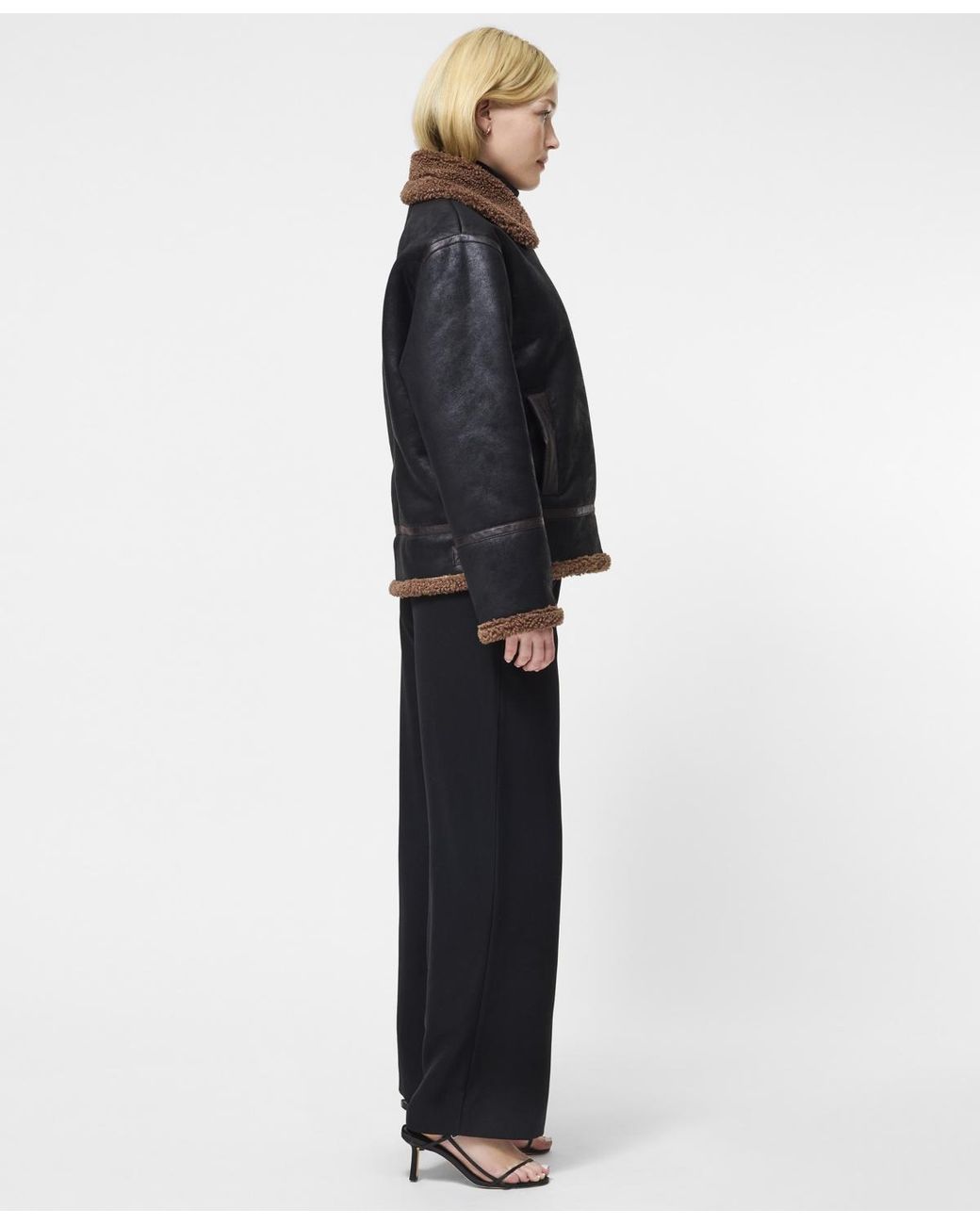 French Connection Black Collared Faux Suede Zip-up Jacket