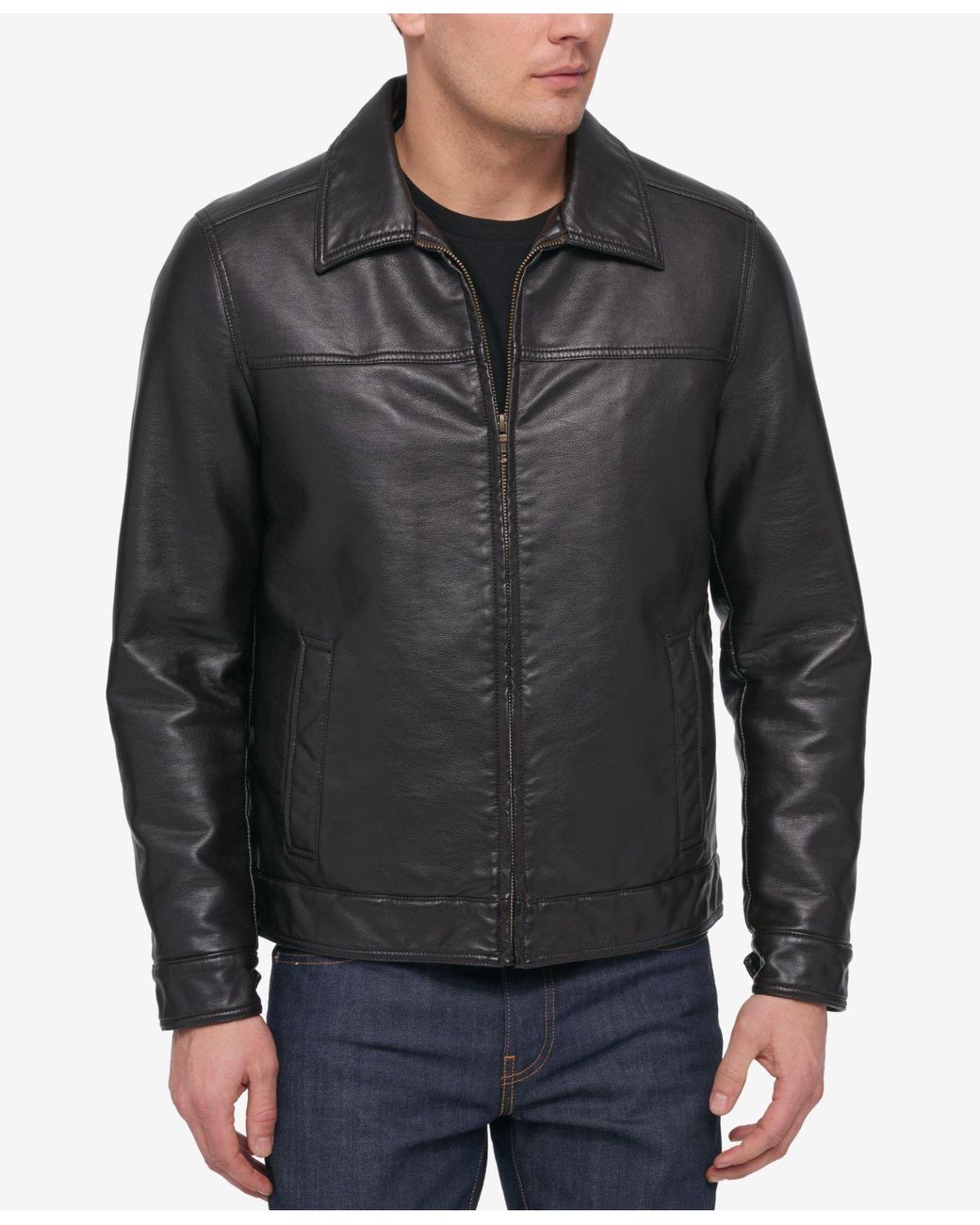 Tommy Hilfiger Men's Faux Leather Bomber Jacket in Dark Brown (Brown ...