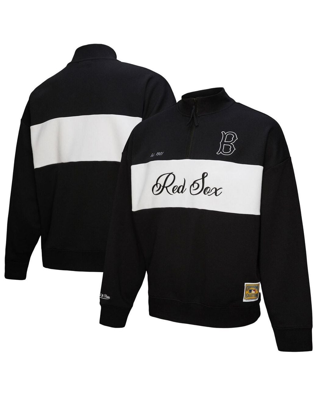 Mitchell & Ness Black Boston Red Sox Quarter-zip Pullover Top