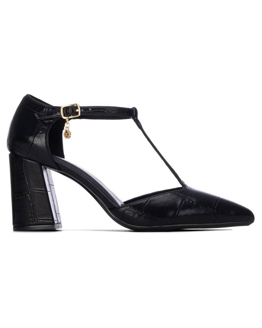 Xti Black Pointed-toe Block-heel Pumps