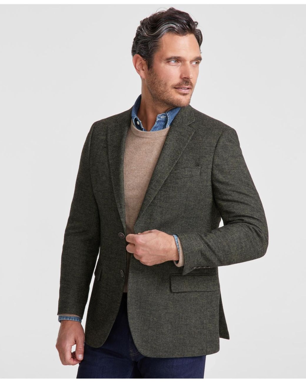 Nautica Modern fit Solid Herringbone Tweed Sport Coat in Gray for Men Lyst
