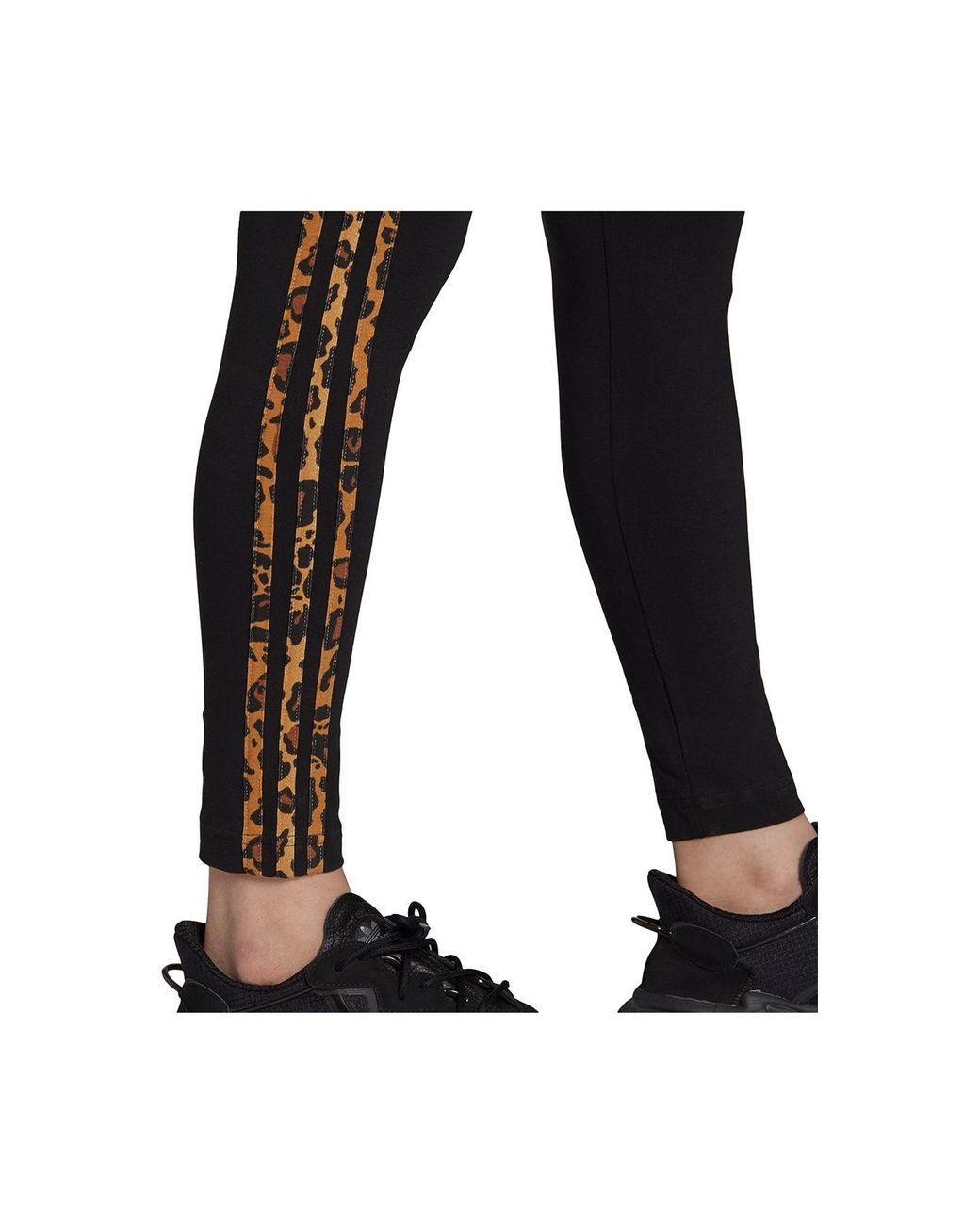adidas Cotton Animal-print 3 Stripes Full Length Leggings in Black - Lyst