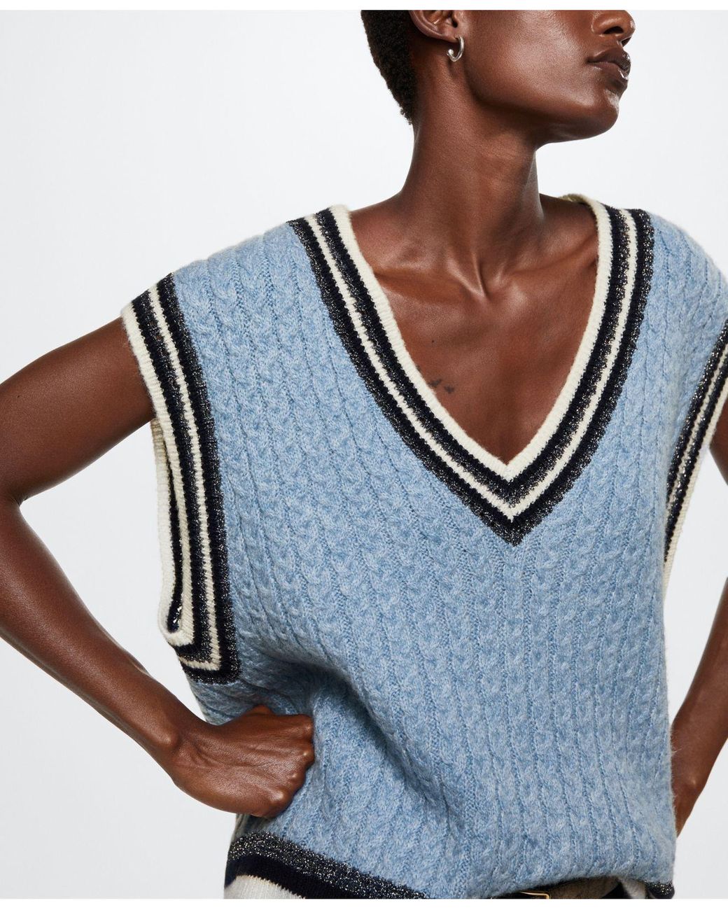 Mango V-neck Lurex Vest Sweater in Blue | Lyst