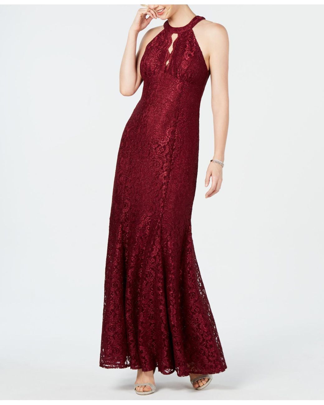 macys nightway lace halter gown