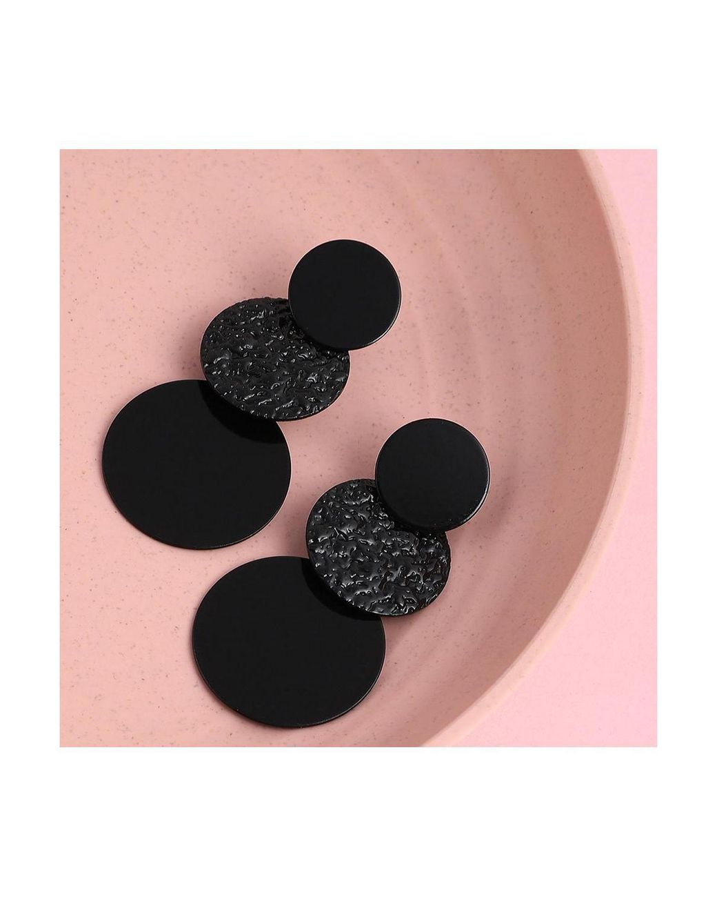 SOH Black Circular-dent Drop Earrings